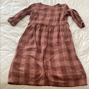 Checked brick linen dress